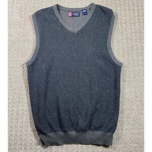 Pullover Golf Vest Sweater Mens Medium Gray Waffle Front Sleeveless Cotton Chaps